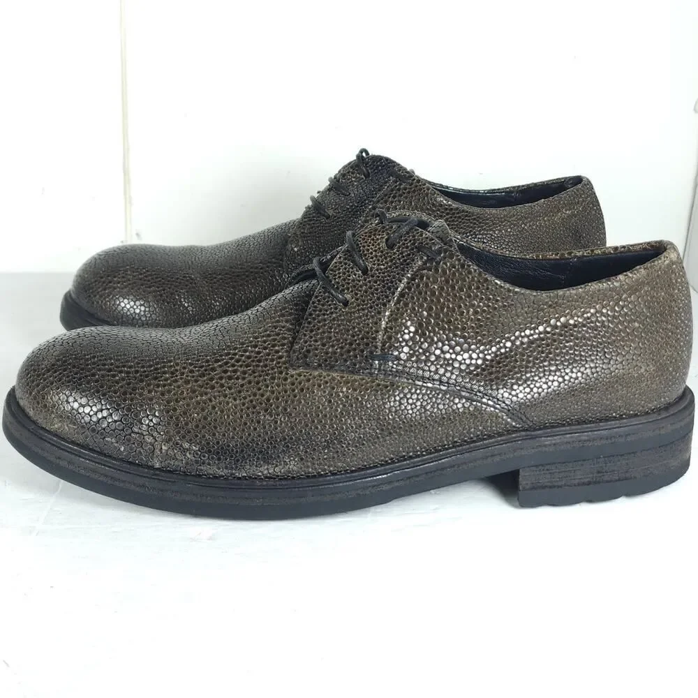 HALMANERA Women's US7-7,5 EU38 Green Leather Animal Print Lace Up Oxford Shoes